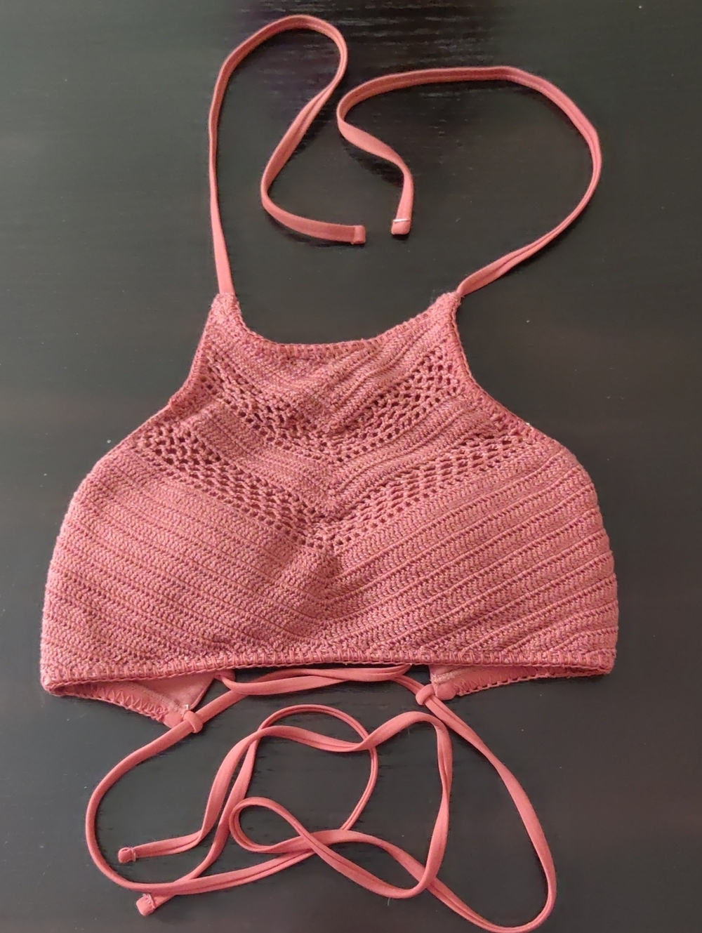 Xhilaration Rust Brown Crochet Bandeau Halter Swim Top